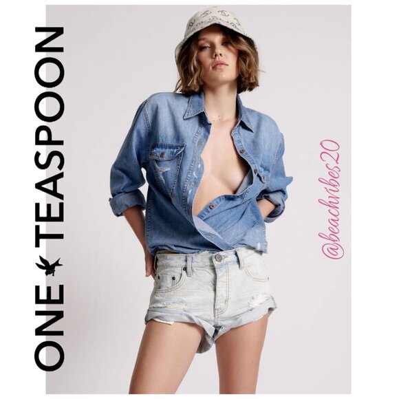 ONE TEASPOON Bandits Low Waist Denim Shorts Archived Diamonde Blue 30 NWT - Picture 1 of 6